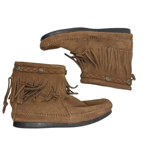 Minnetonka hi top back zip fringe western boot size 6.5 - Picture 4 of 9